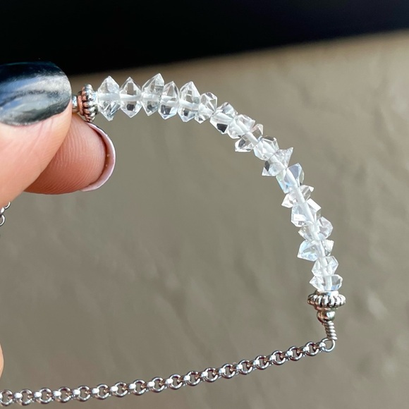 Genuine herkimer diamonds crystal double layer stainless steel angel necklace - Picture 6 of 13